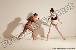 Underwear Martial art Woman - Woman White Moving poses Athletic medium brown Dynamic poses Academic